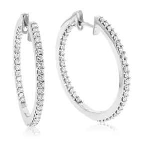 1 cttw Round Cut Lab Grown Diamond Hoop Earrings in .925 Sterling Silver Prong Set 1 Inch