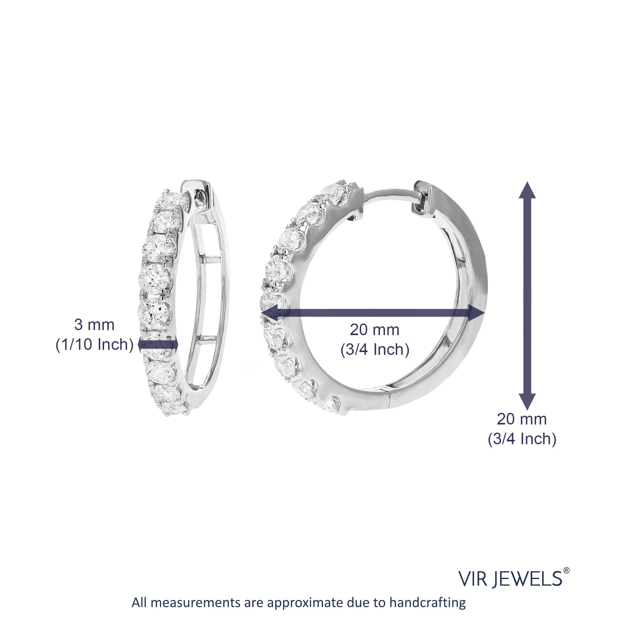 1 cttw Round Cut Lab Grown Diamond Hoop Earrings in .925 Sterling Silver Prong Set 2/3 Inch