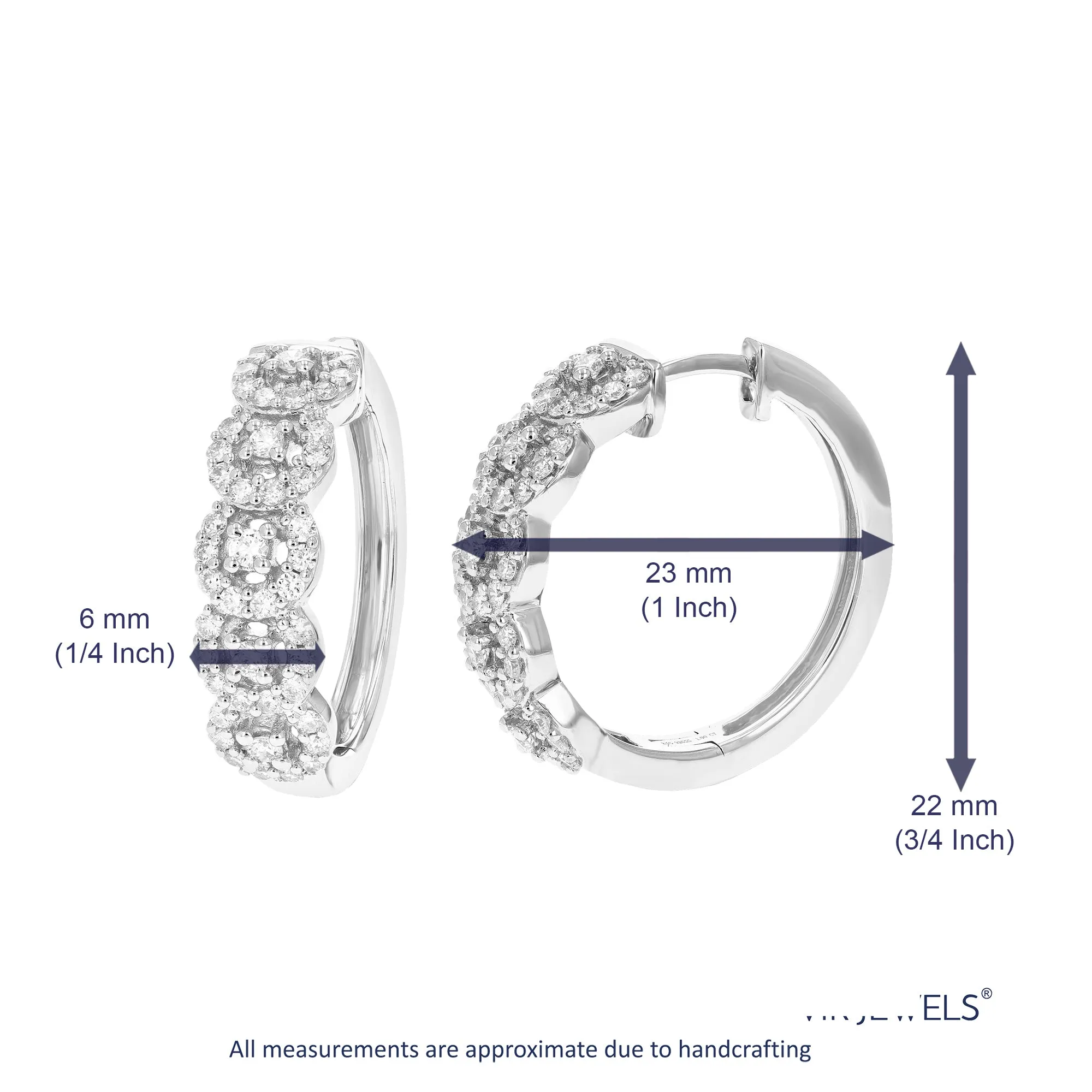 1 cttw Round Lab Grown Diamond Hoop Earrings .925 Sterling Silver Prong Set 3/4 Inch