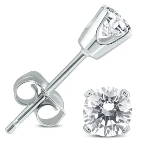 1/3 Carat Tw Ags Certified Round Diamond Solitaire Stud Earrings In 14K White Gold