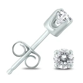 1/3 Carat Tw Round Solitaire Diamond Stud Earrings In .925 Sterling Silver