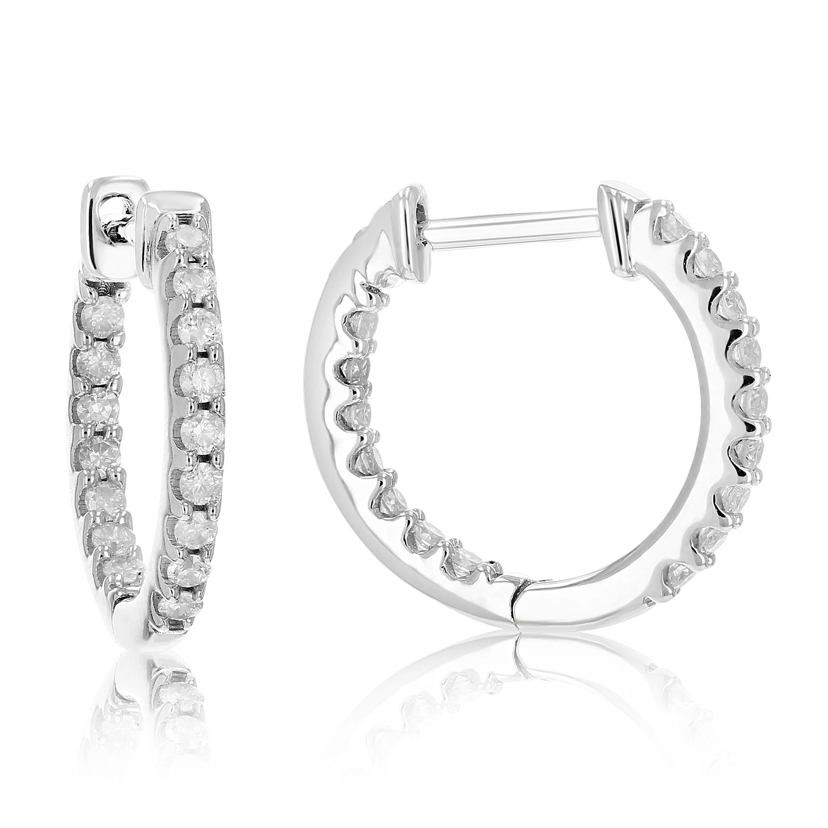 1/4 cttw Inside Out Diamond Hoop Earrings .925 Sterling Silver 30 Stones Prong 1/2 Inch