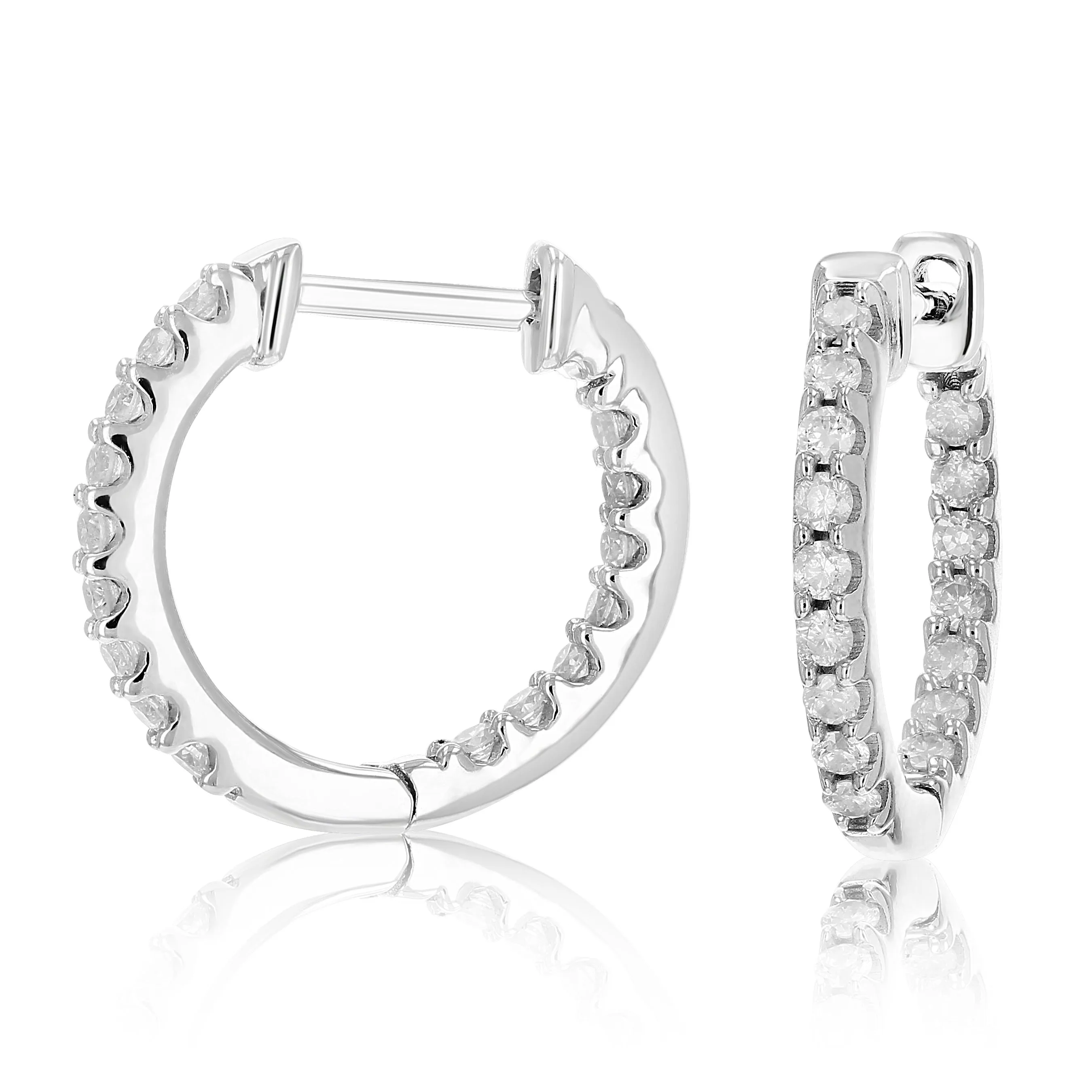 1/4 cttw Inside Out Diamond Hoop Earrings .925 Sterling Silver 30 Stones Prong 1/2 Inch