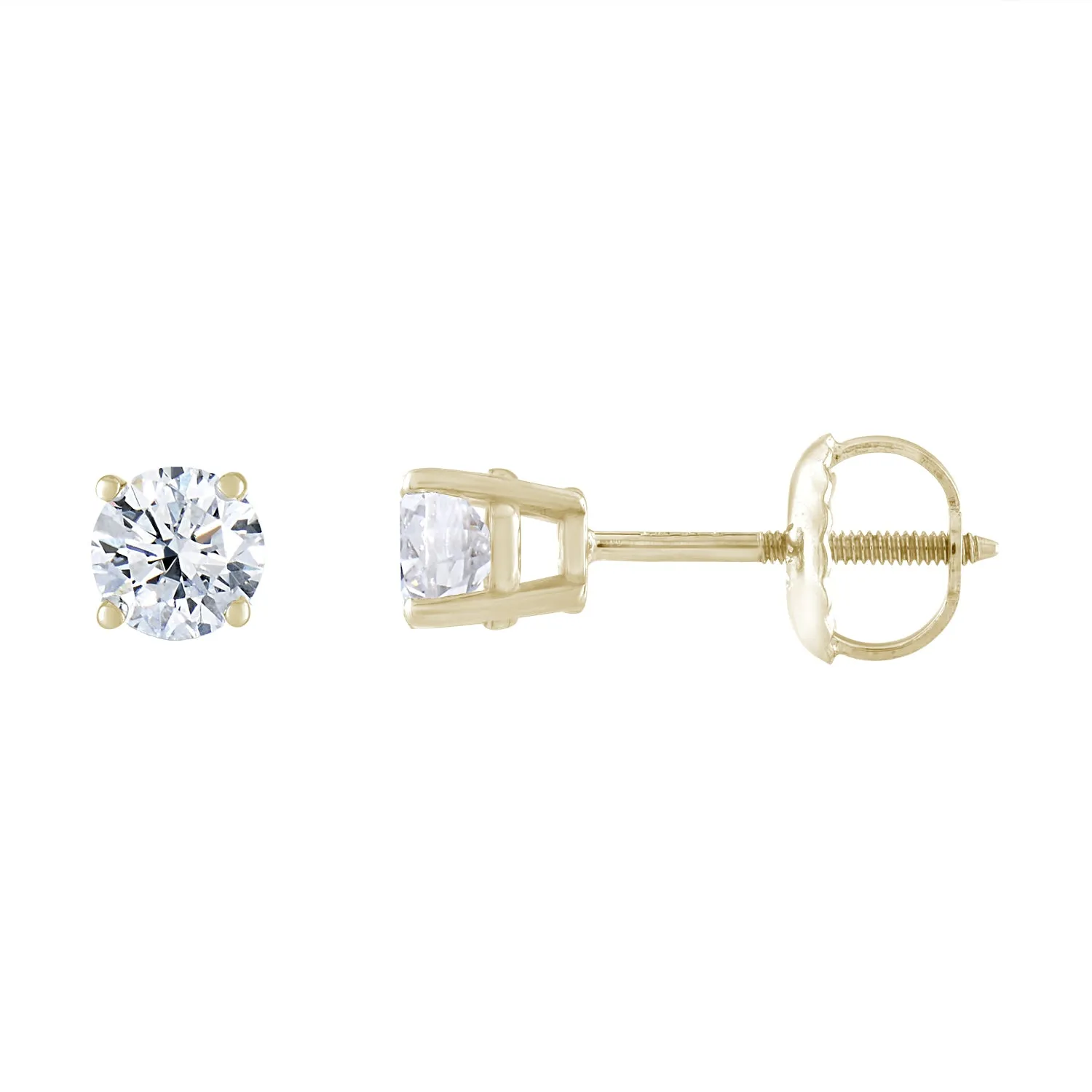 1/4 cttw SI2-I1 Certified Diamond Stud Earrings 14K Yellow Gold Round Screw Back