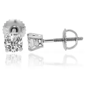 14K Solid VS White Gold Diamond Solitaire Stud Earrings 0.95 Ctw