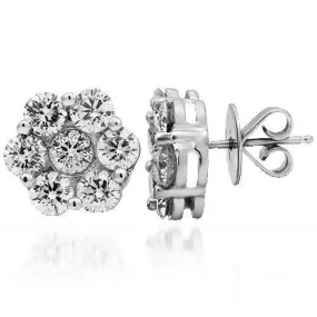 14K Solid White Gold Diamond Cluster Stud Earrings 3.15 Ctw