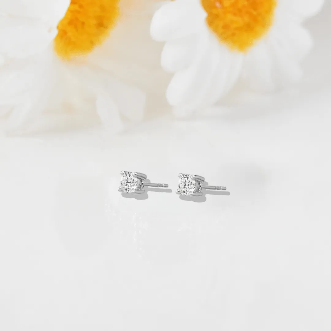 14k White Gold Lab Diamond Round Solitaire Stud Earrings