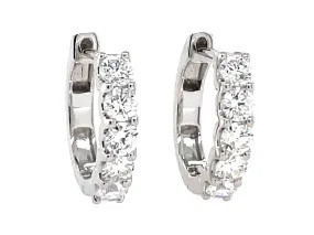 14K White Natural Diamond Huggie Earrings