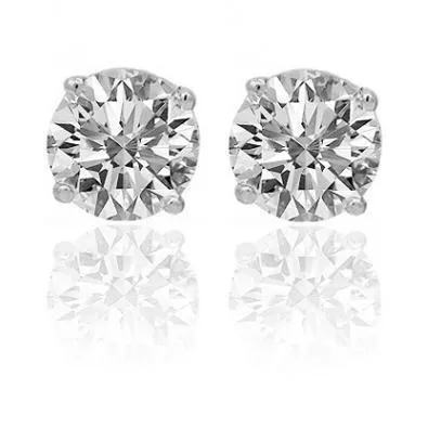 14K White Solid Gold Unisex Four Prong Diamond Stud Earrings 1.46 Ctw