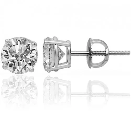 14K White Solid Gold Unisex Four Prong Diamond Stud Earrings 1.46 Ctw