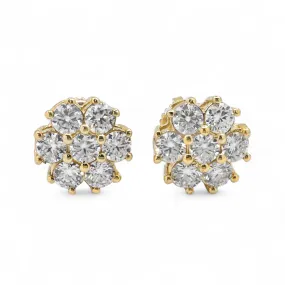 14k Yellow Gold Lab Diamond Cluster Earrings 1.67 ctw