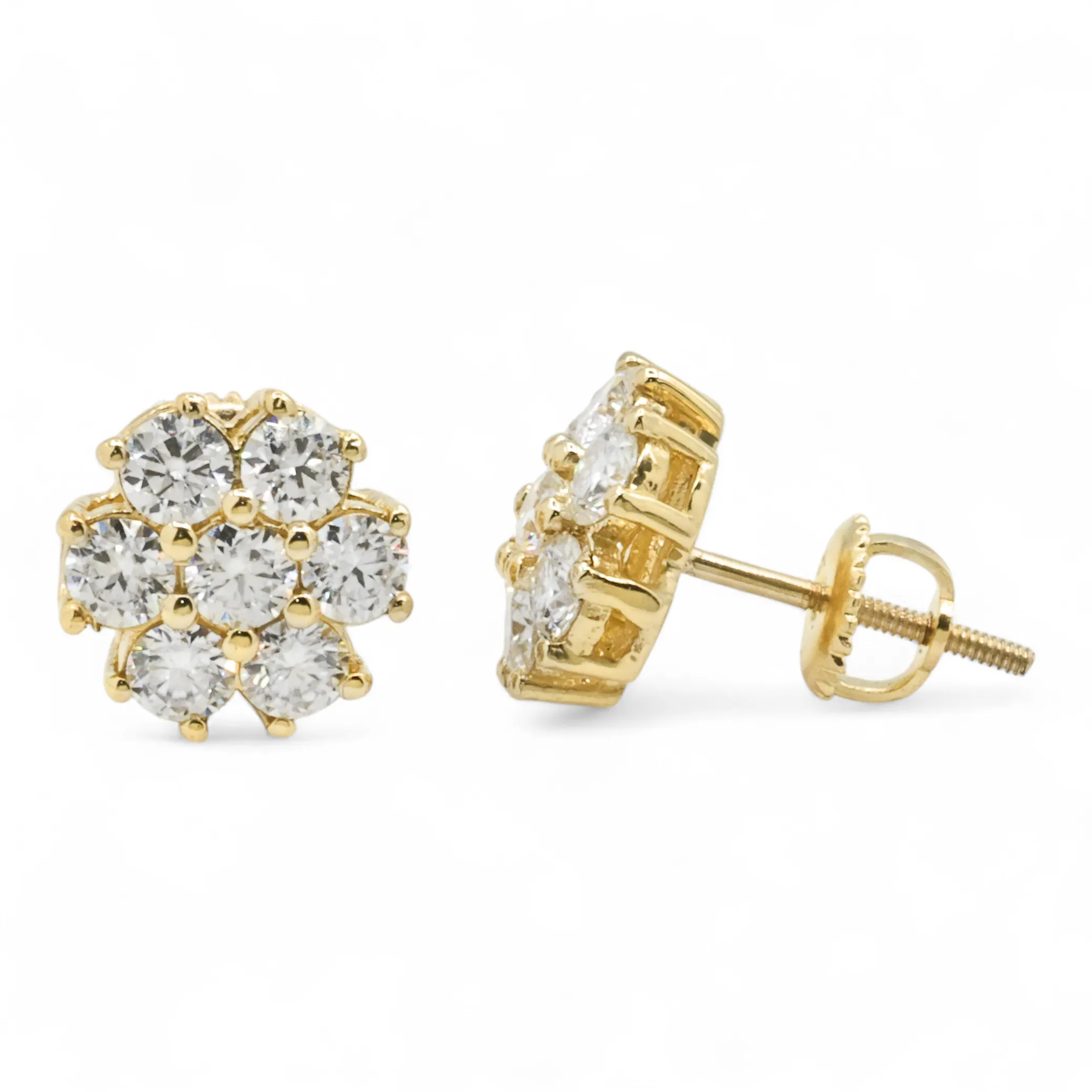 14k Yellow Gold Lab Diamond Cluster Earrings 1.67 ctw