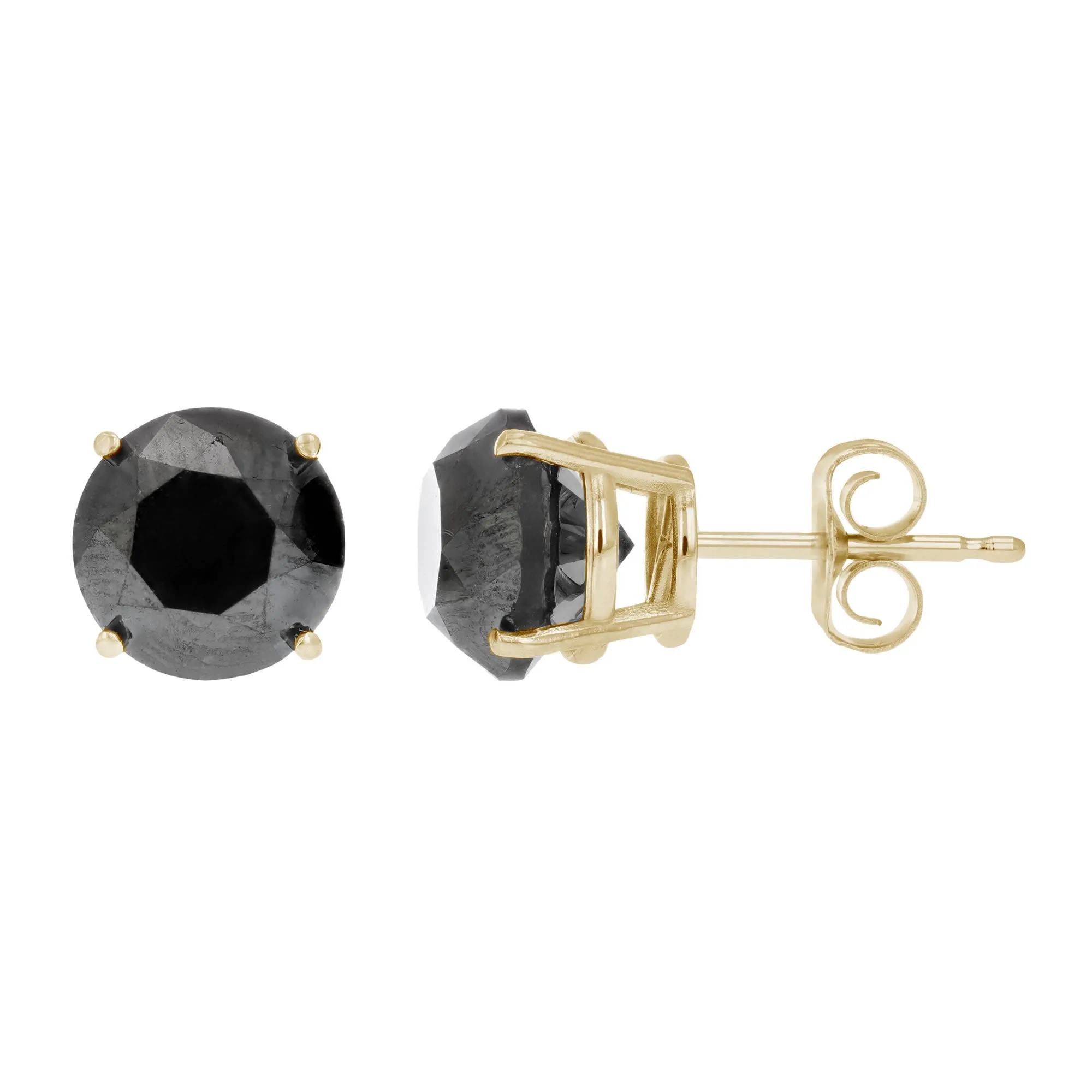 1.50 cttw Black Diamond Stud Earrings 14K Yellow Gold Round Push Backs 4 Prong Basket