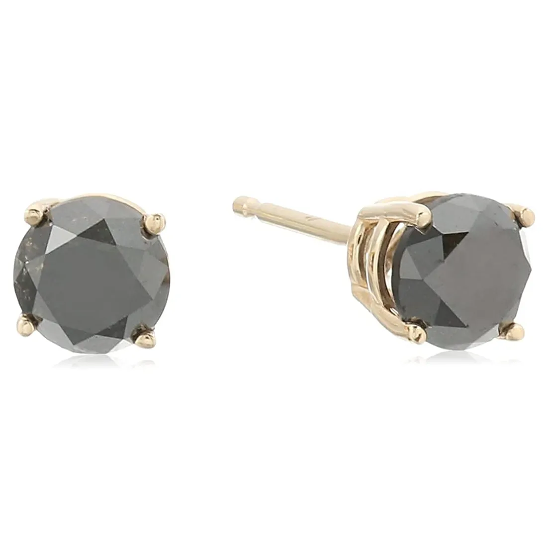 1.50 cttw Black Diamond Stud Earrings 14K Yellow Gold Round Push Backs 4 Prong Basket