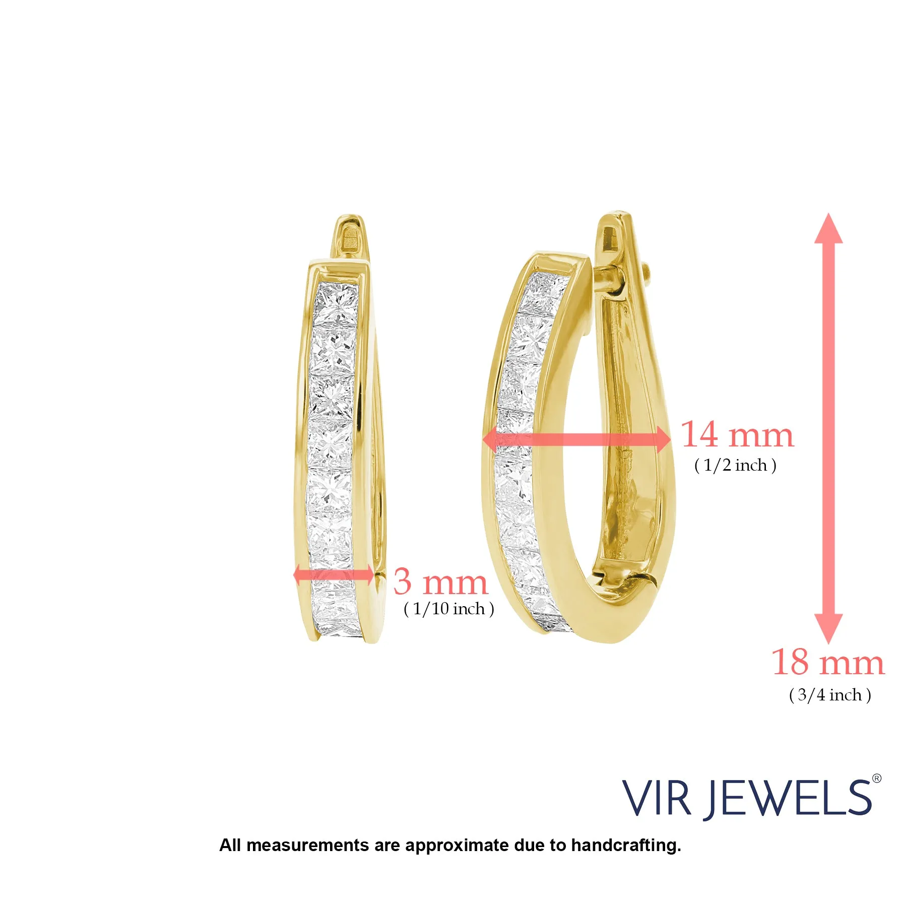 1.50 cttw Princess Diamond Hoop Earrings 14K Yellow Gold Channel Set 3/4 Inch