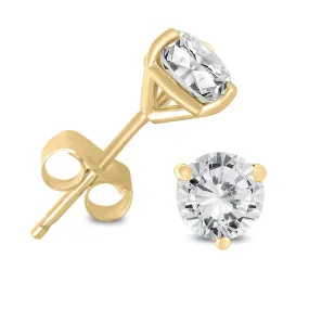 3/4 Carat Tw Ags Certified Martini Set Round Diamond Solitaire Earrings In 14K Yellow Gold