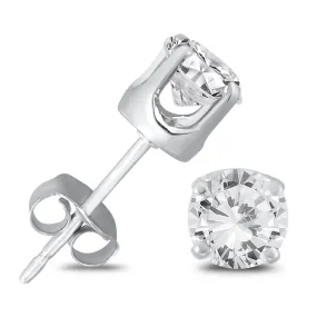 3/4 Carat Tw Round Solitaire Diamond Stud Earrings In .925 Sterling Silver