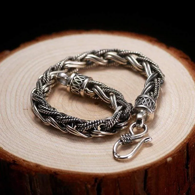 925 Silver Rope Twisted Bracelet for Punk Fashion Male Thai Vintage 100% Sterling Silver Bracelet Bangle Men's Handmade Jewelry