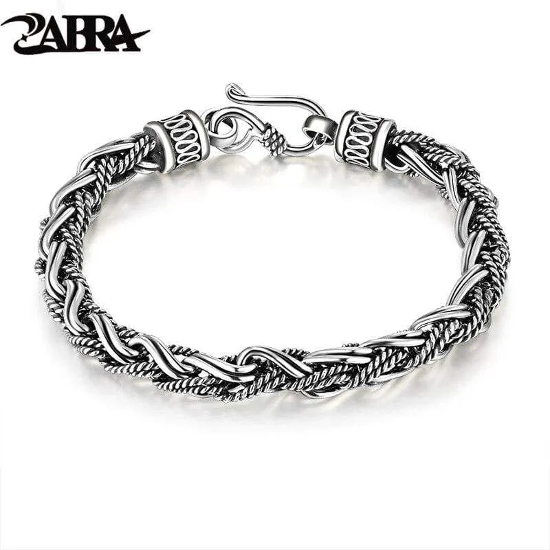 925 Silver Rope Twisted Bracelet for Punk Fashion Male Thai Vintage 100% Sterling Silver Bracelet Bangle Men's Handmade Jewelry