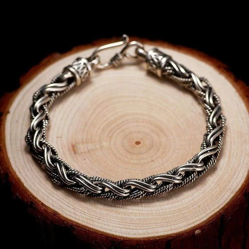 925 Silver Rope Twisted Bracelet for Punk Fashion Male Thai Vintage 100% Sterling Silver Bracelet Bangle Men's Handmade Jewelry