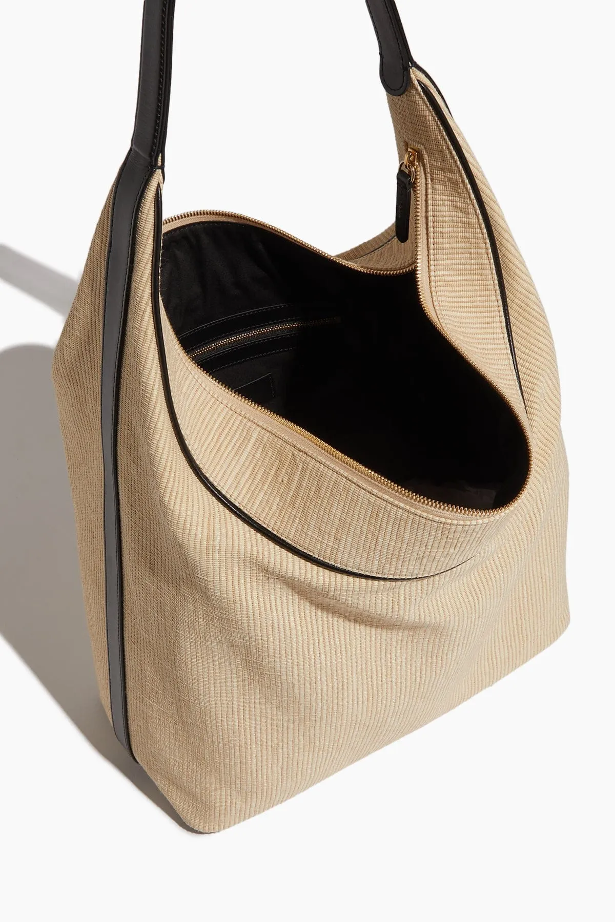 Ares Raffia Hobo Bag in Black/Beige