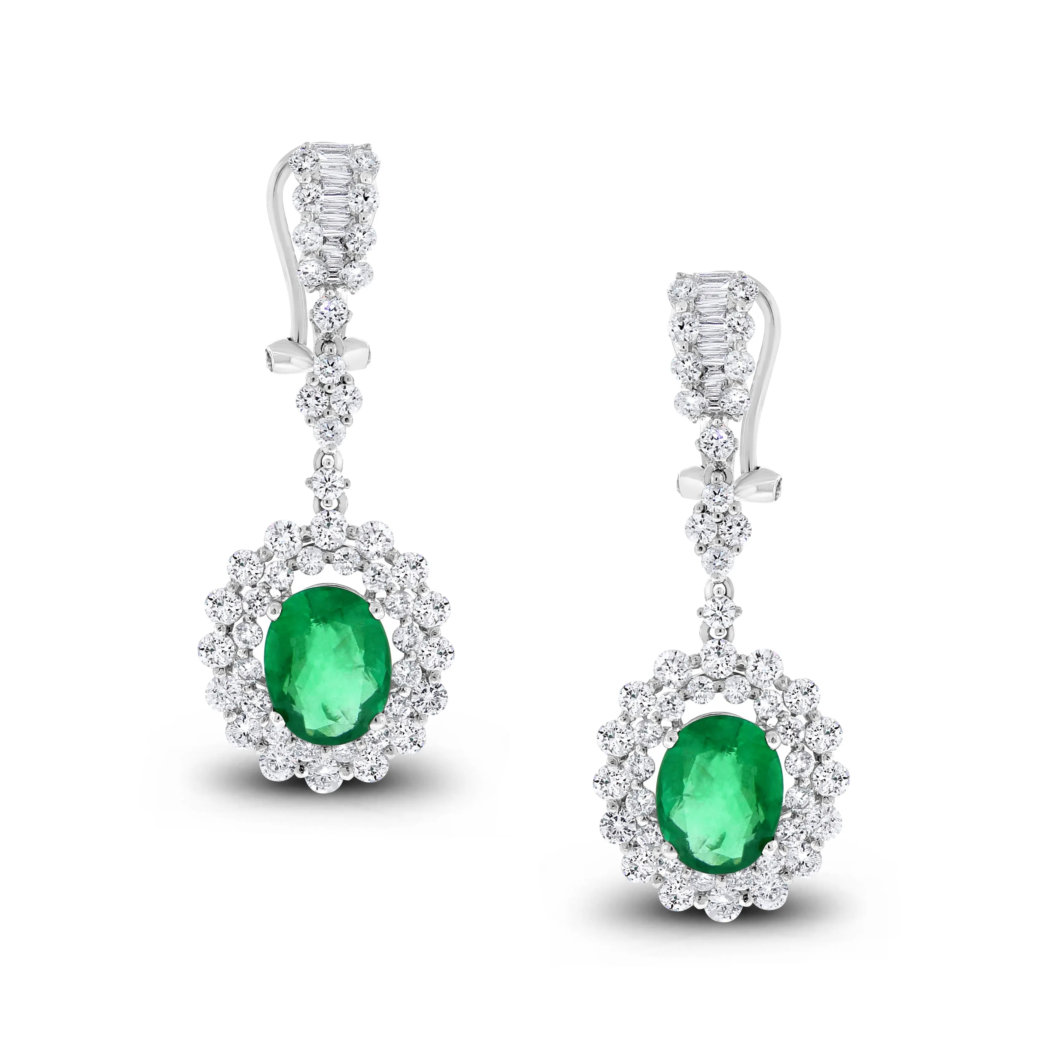 Beauvince Gina Earrings (6.45 ct Emeralds & Diamonds) in White Gold