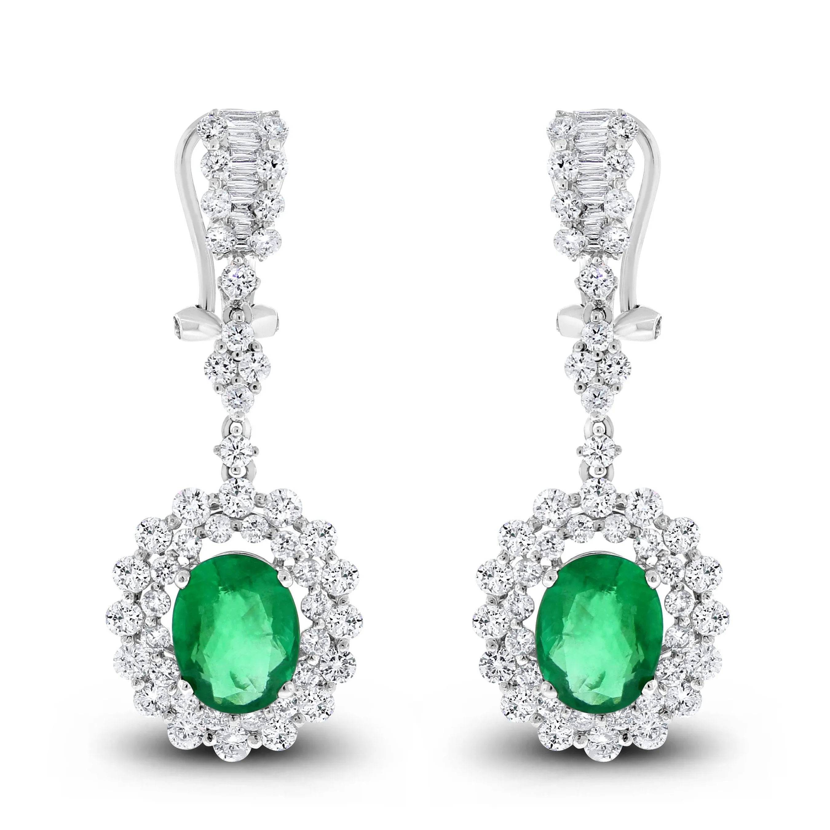 Beauvince Gina Earrings (6.45 ct Emeralds & Diamonds) in White Gold