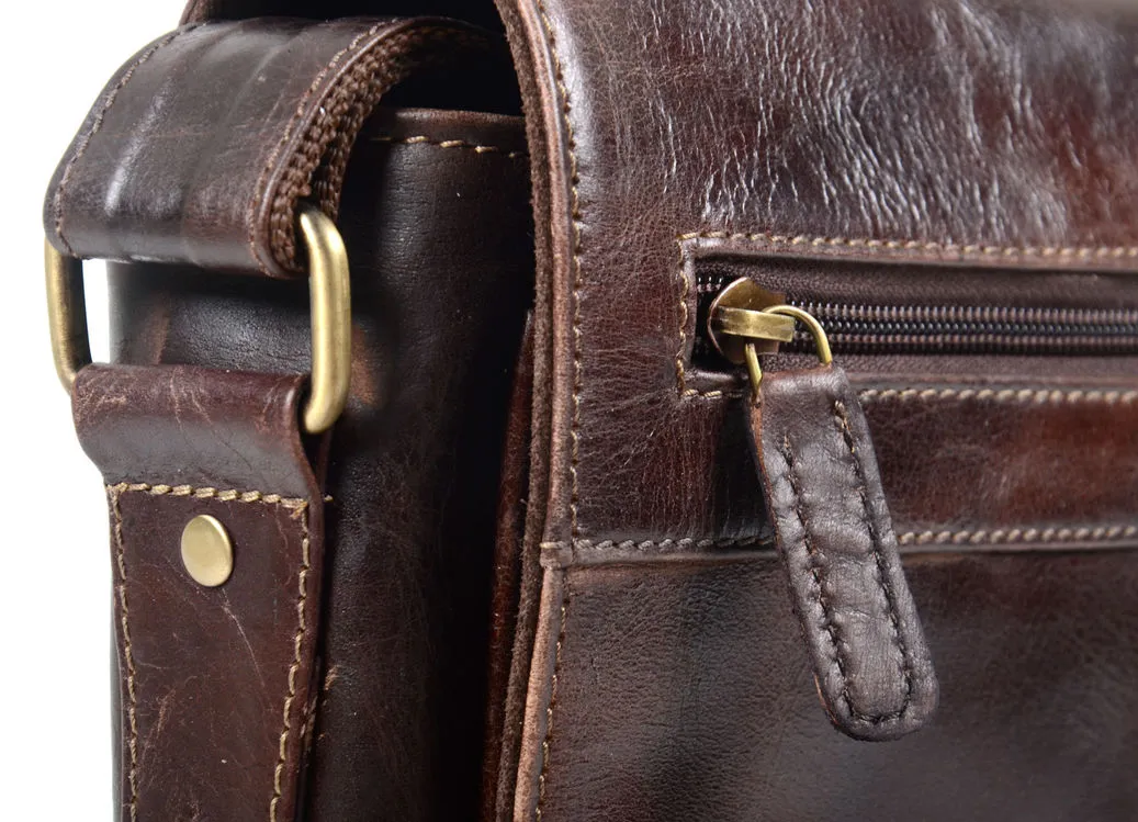 Burnish Brown Buffalo Leather Portrait Messenger Bag