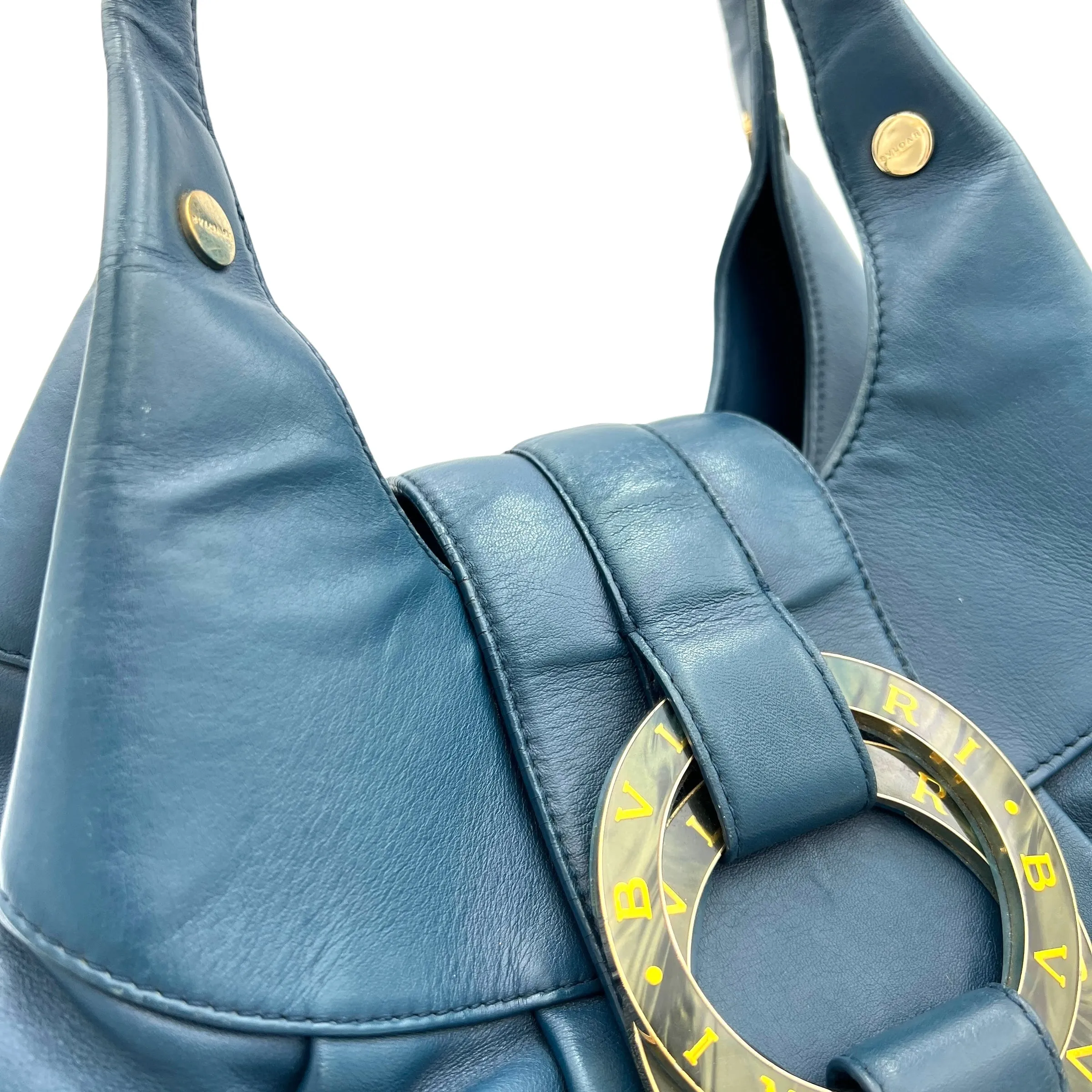 Chandra Hobo Blue Shoulder Bag in Calfskin, Gold hardware