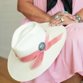 Charlie 1 Horse | Only Prettier Straw Hat with Pink Velvet Ribbon Band and Barbosa Oval Concho Pin