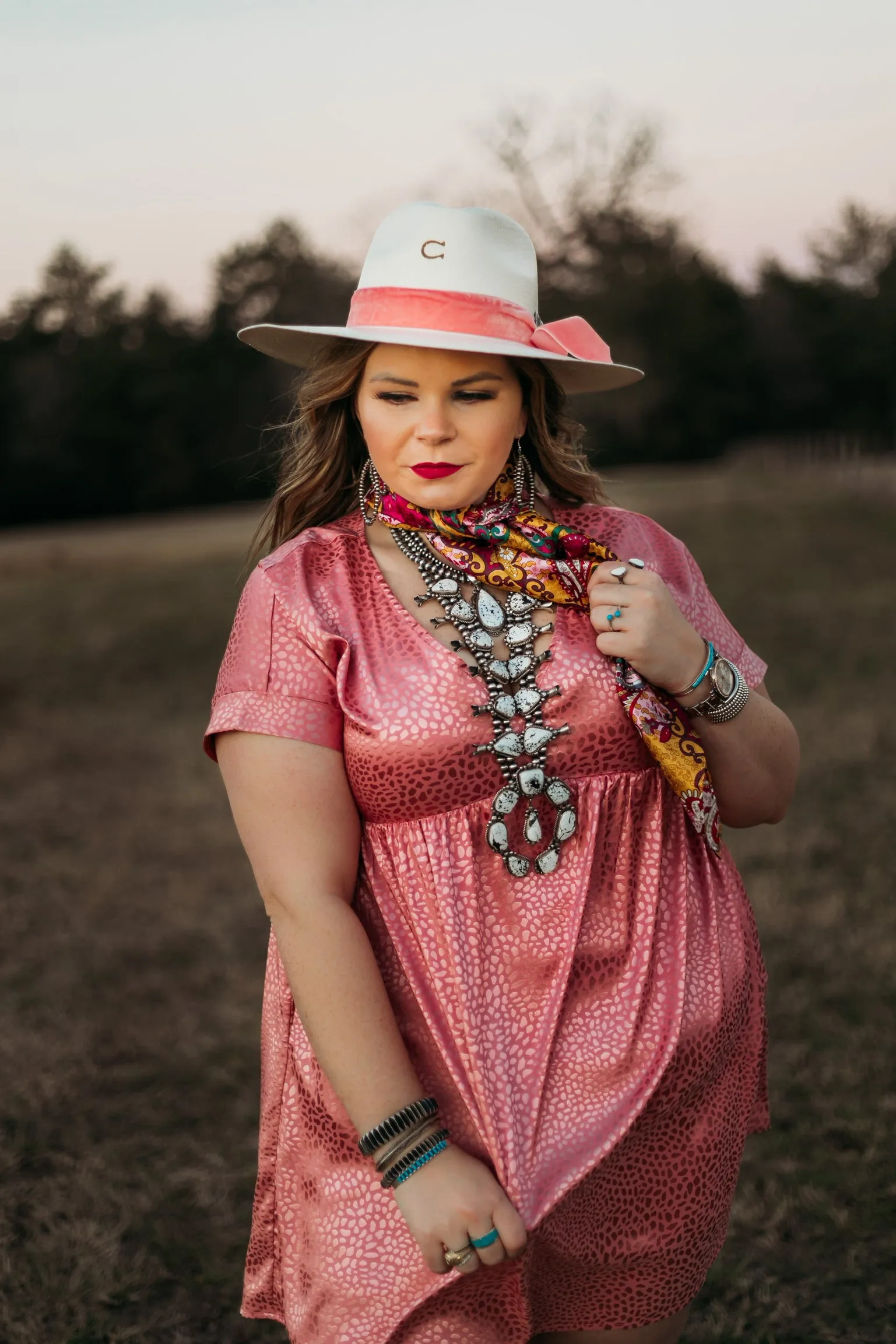 Charlie 1 Horse | Only Prettier Straw Hat with Pink Velvet Ribbon Band and Barbosa Oval Concho Pin