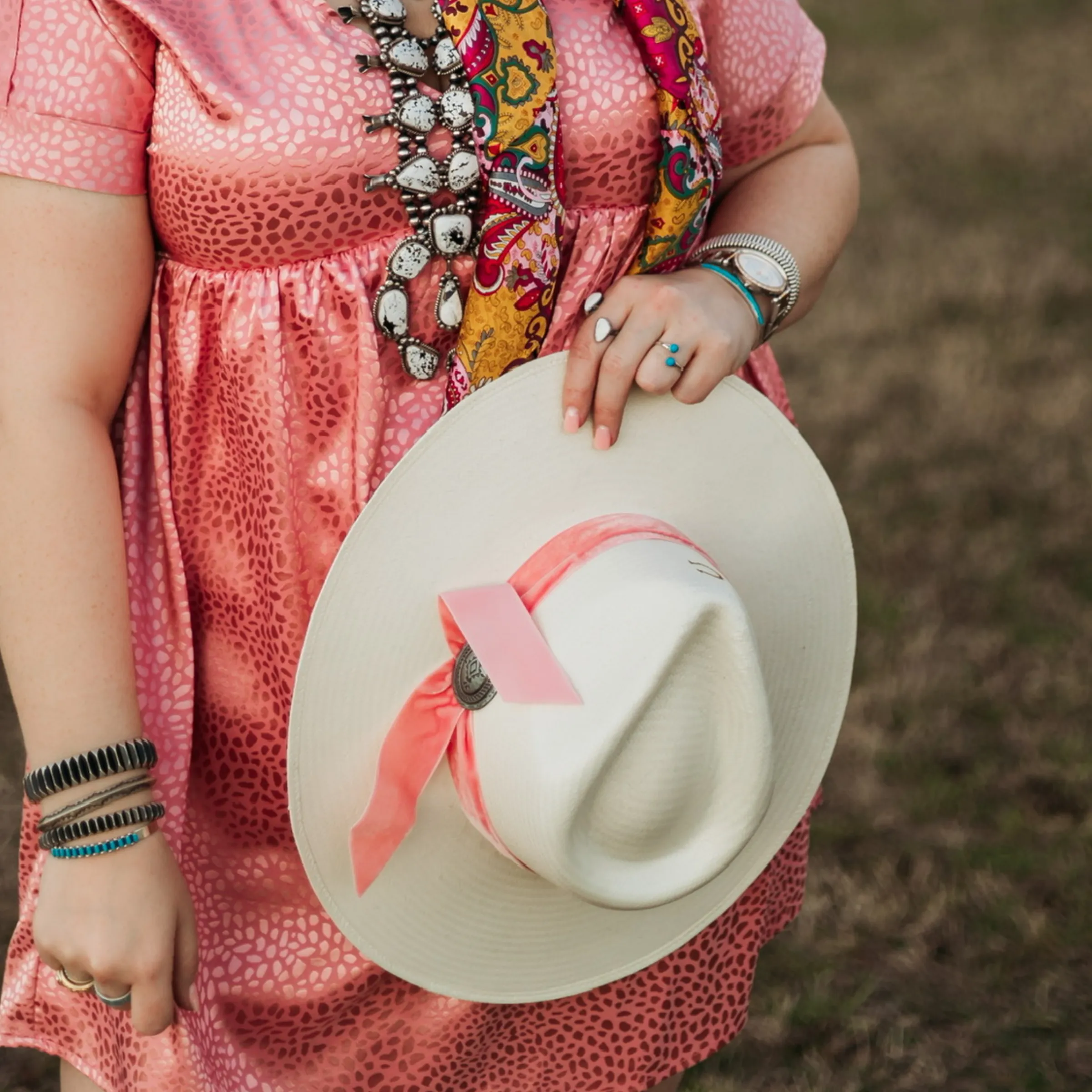 Charlie 1 Horse | Only Prettier Straw Hat with Pink Velvet Ribbon Band and Barbosa Oval Concho Pin