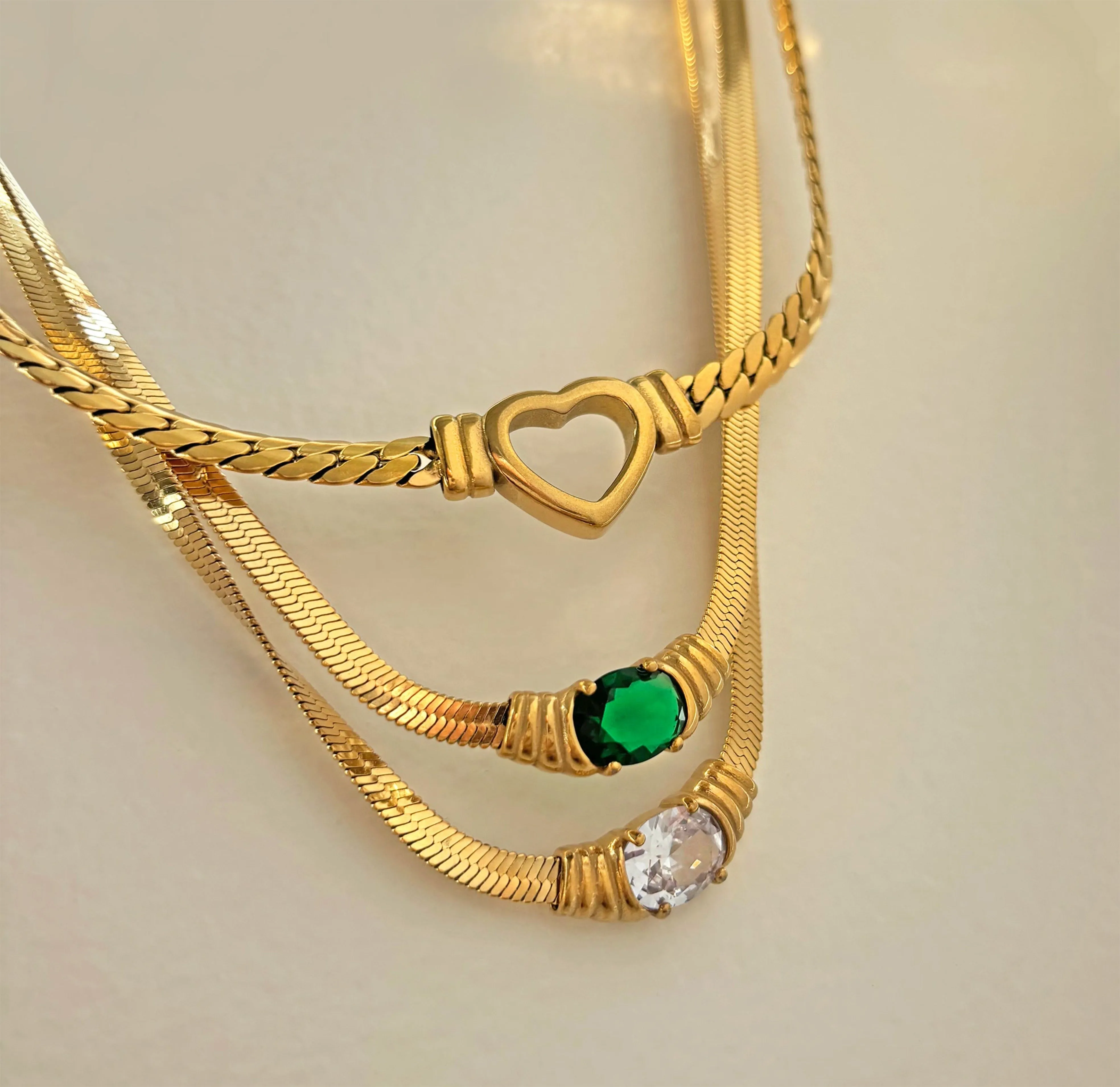 CHARLOTTE GREEN JEWEL SNAKE CHAIN NECKLACE