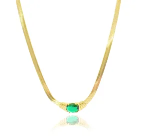 CHARLOTTE GREEN JEWEL SNAKE CHAIN NECKLACE