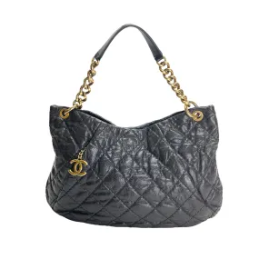 Coco Pleats Hobo Black Top Handle Bag in Caviar Leather, Gold hardware