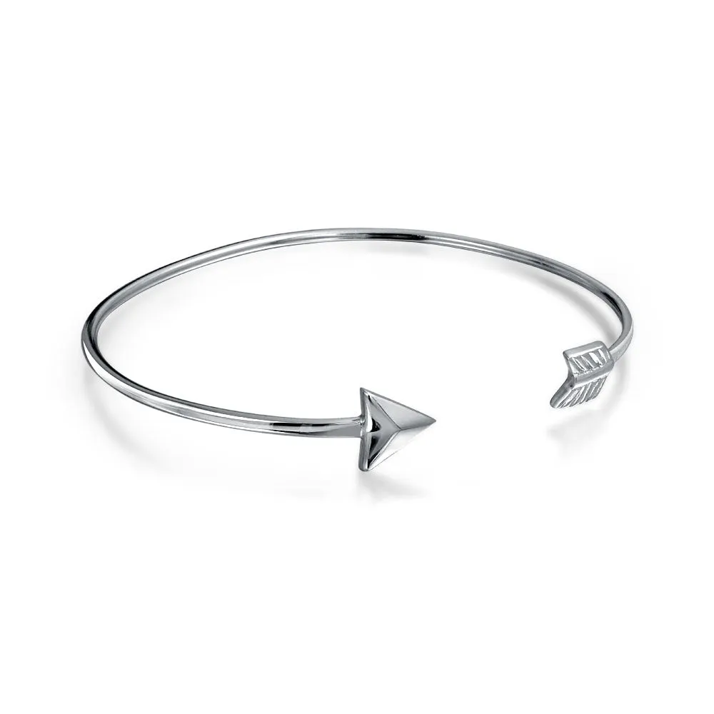 Delicate Minimalist Cupid's Arrow Bangle Bracelet in Sterling Silver, Stackable Design