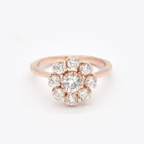 Diamond Flower Ring - Sparkly Vintage Ring - Rose Gold Diamond Band