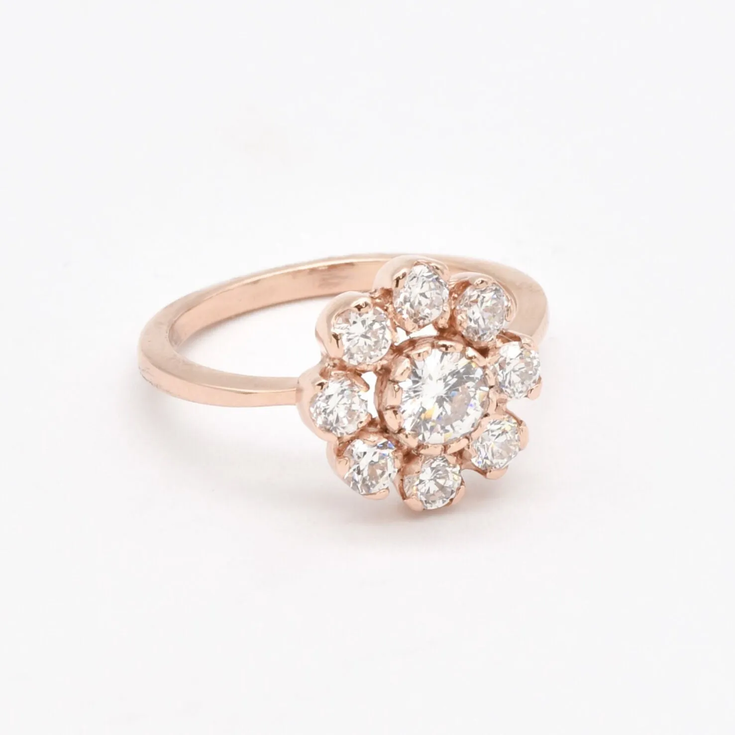 Diamond Flower Ring - Sparkly Vintage Ring - Rose Gold Diamond Band