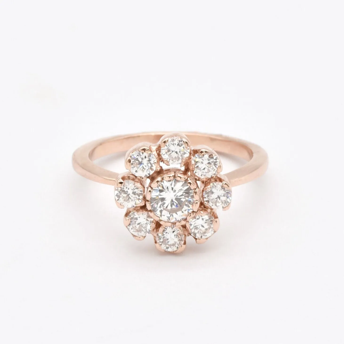 Diamond Flower Ring - Sparkly Vintage Ring - Rose Gold Diamond Band