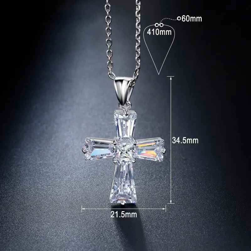 Elegant Cubic Zircon Cross Necklaces Pendants White Gold Plated Cross Christian Jesus Jewelry For Women Accessories