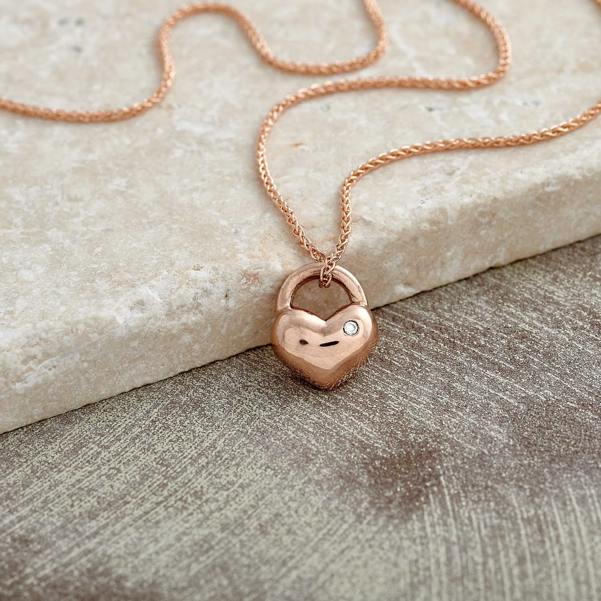 Eternal Heart Diamond Set Solid Rose Gold Necklace