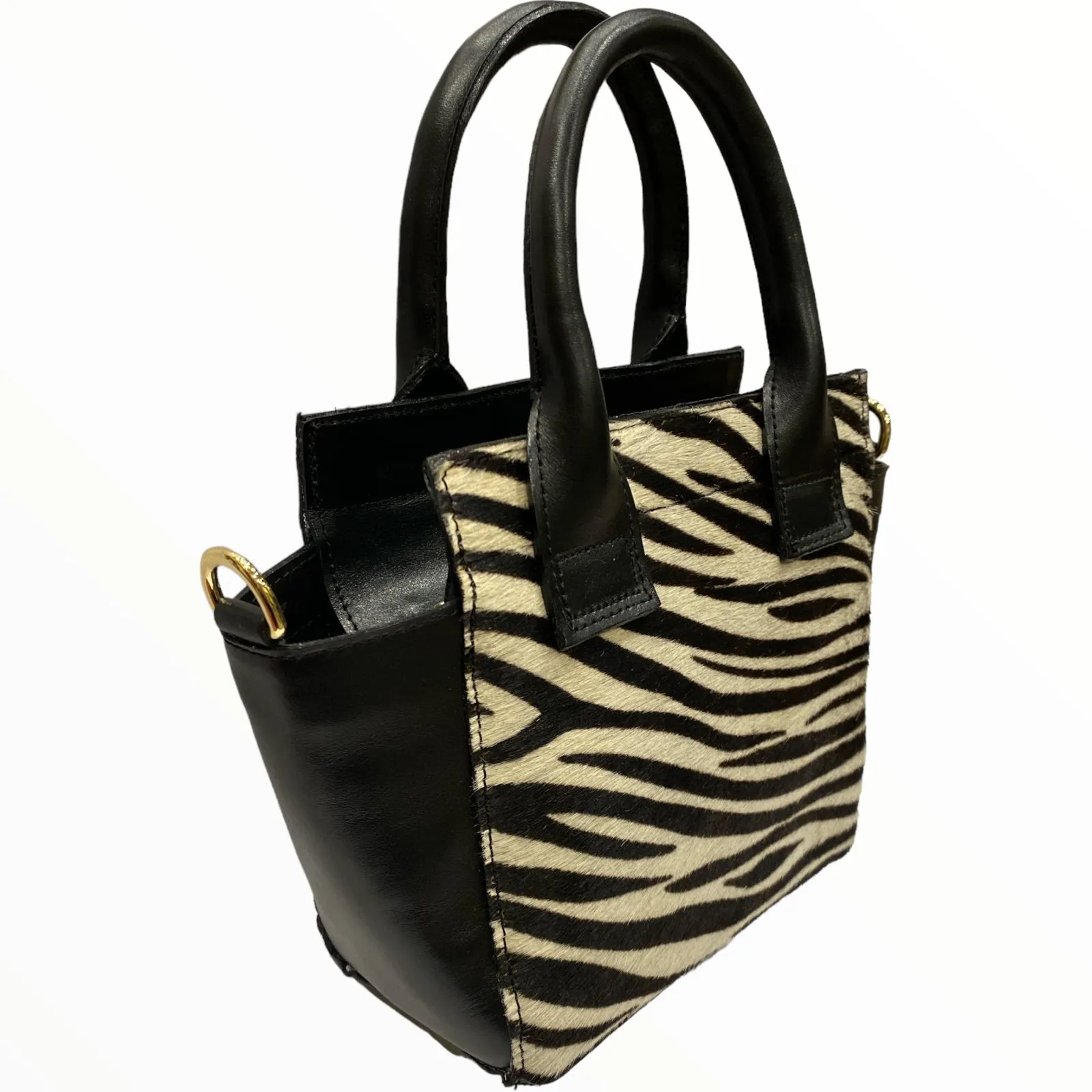 Gina mini. Zebra-print calf-hair leather tote bag