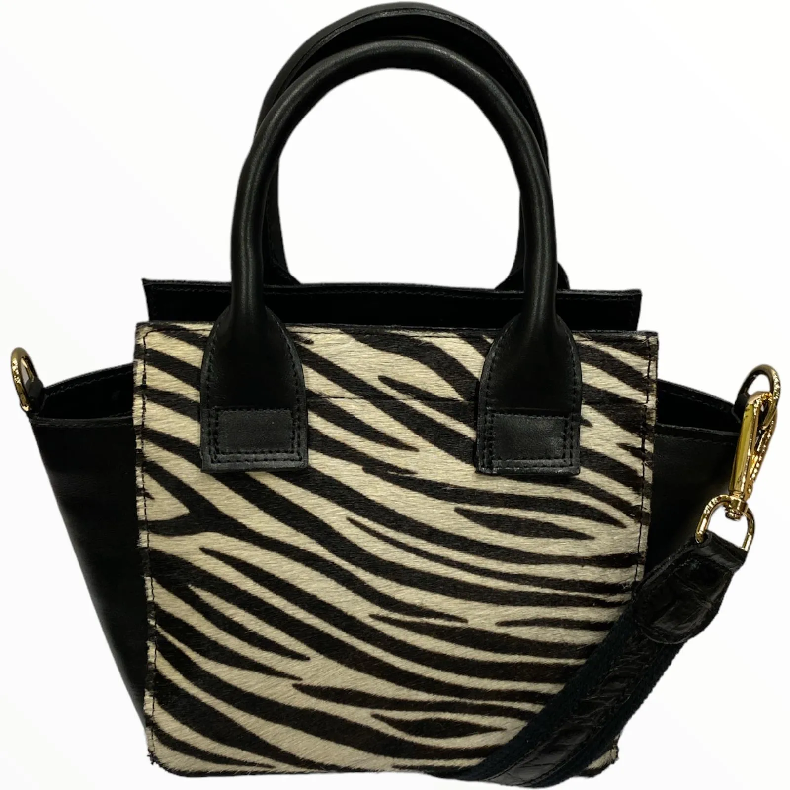 Gina mini. Zebra-print calf-hair leather tote bag