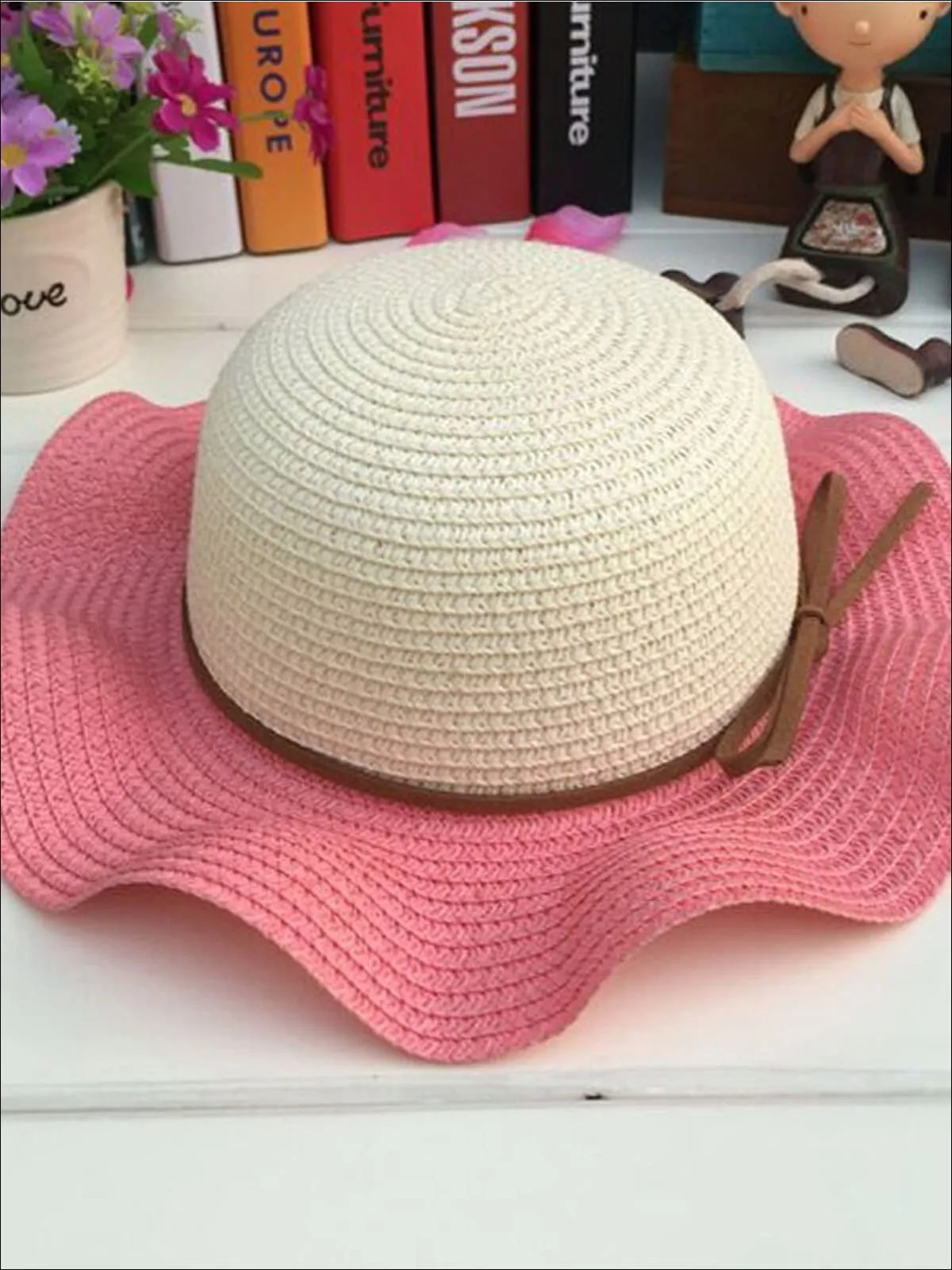 Girls Colorful Wave Edge Straw Hat