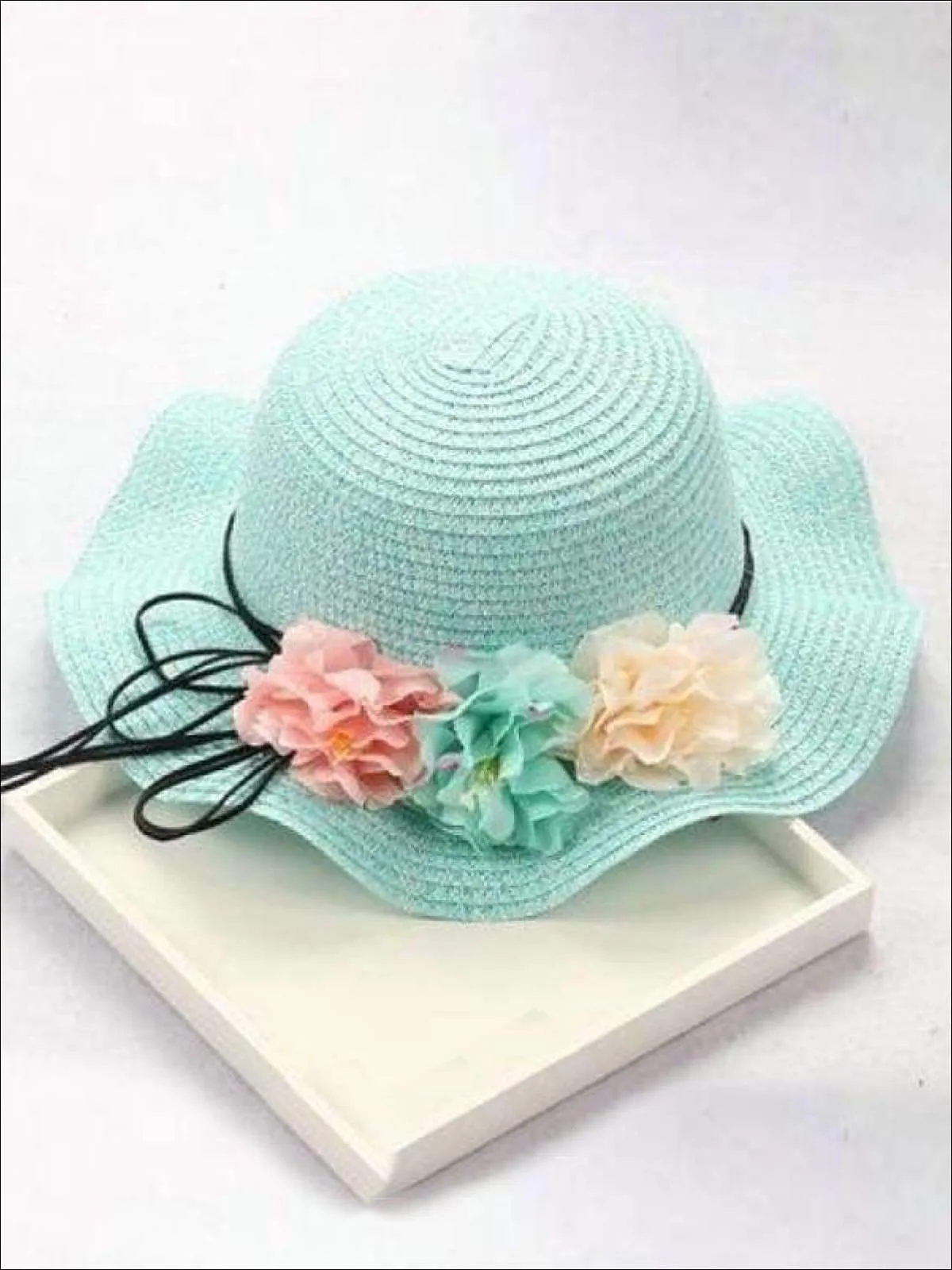 Girls Straw Floral Bow Knot Hat