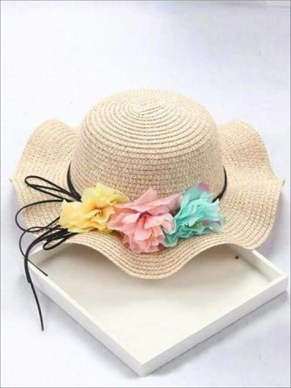 Girls Straw Floral Bow Knot Hat