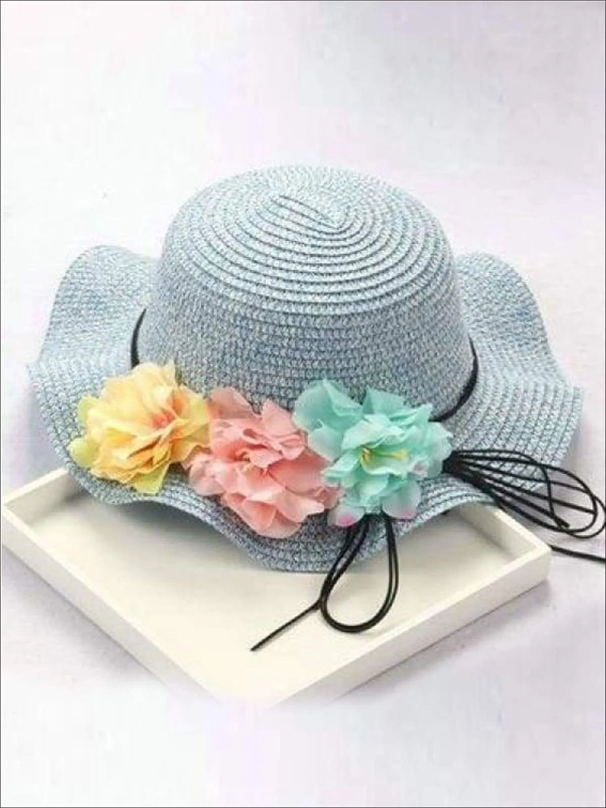 Girls Straw Floral Bow Knot Hat