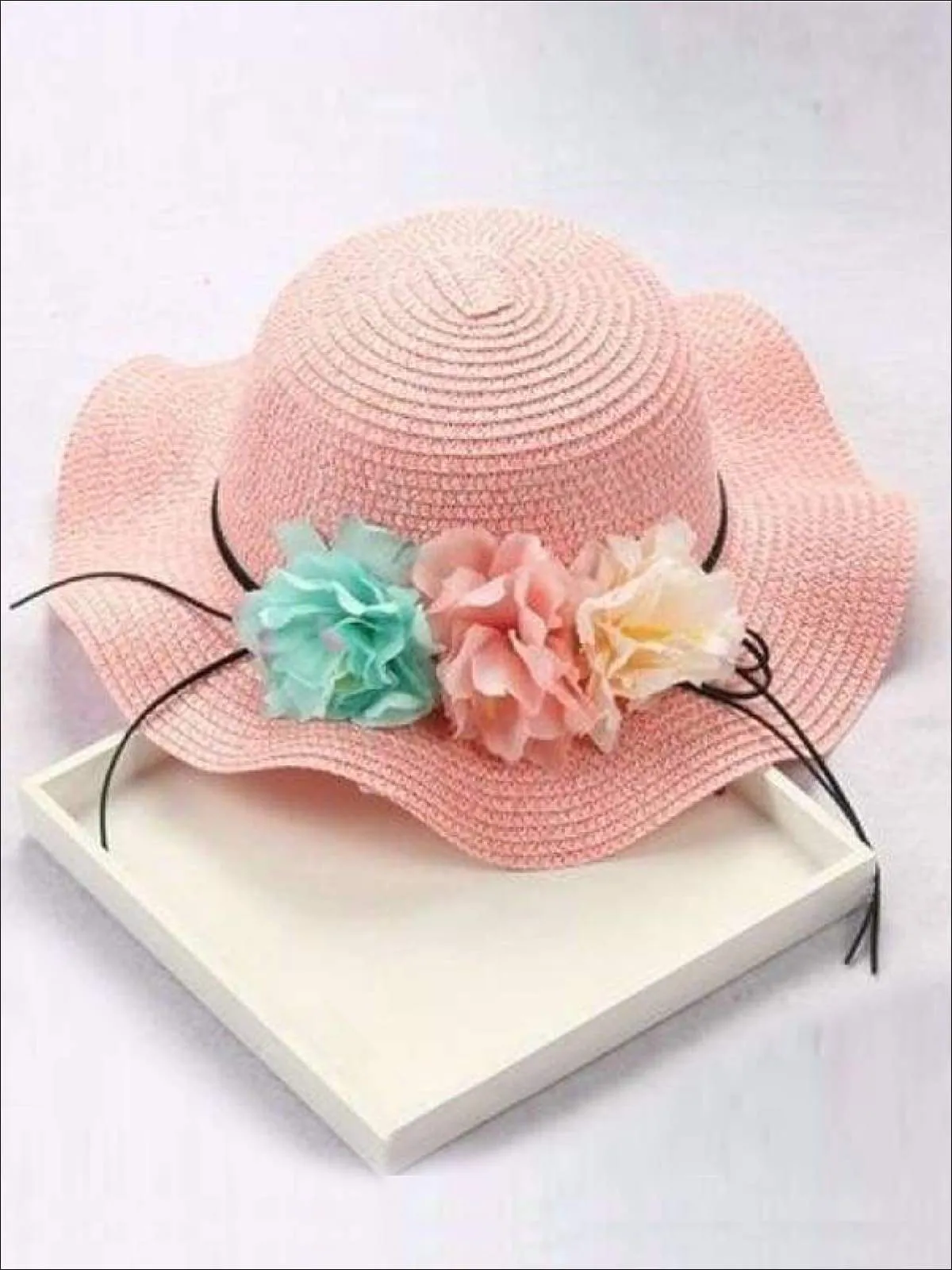 Girls Straw Floral Bow Knot Hat