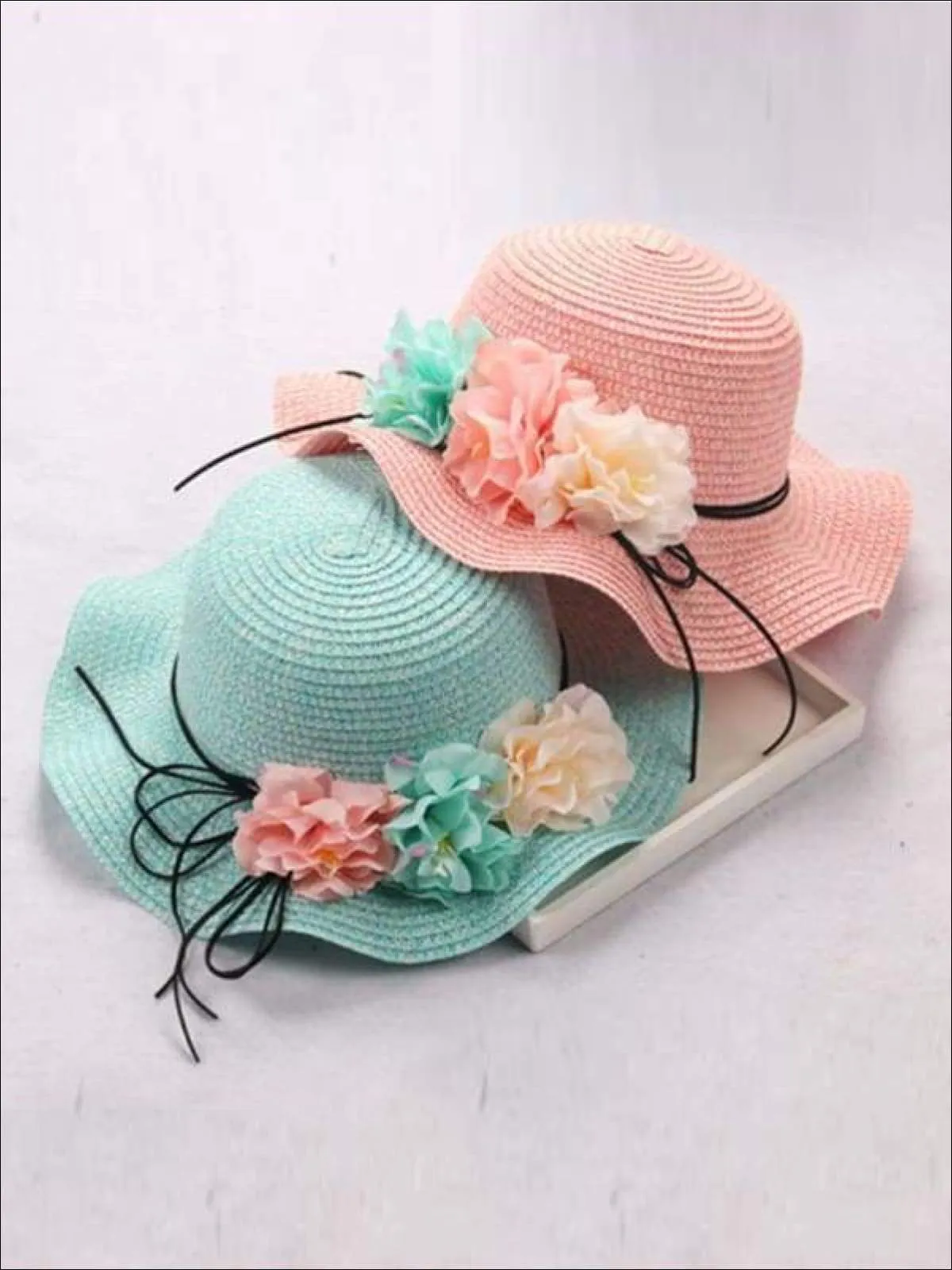 Girls Straw Floral Bow Knot Hat