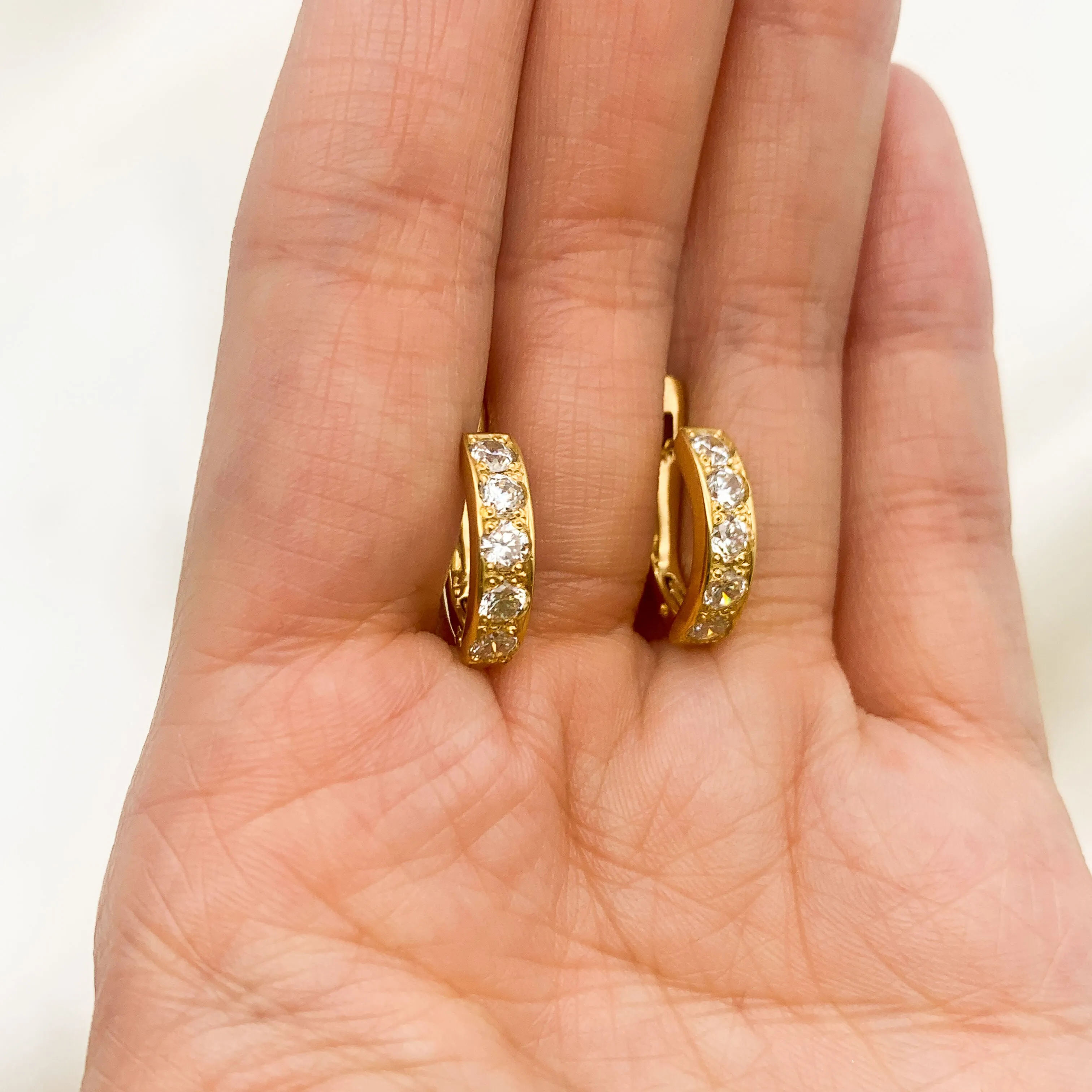 Gold Diamond Huggies - Gold Hoop Earrings - Dainty Diamond Earrings